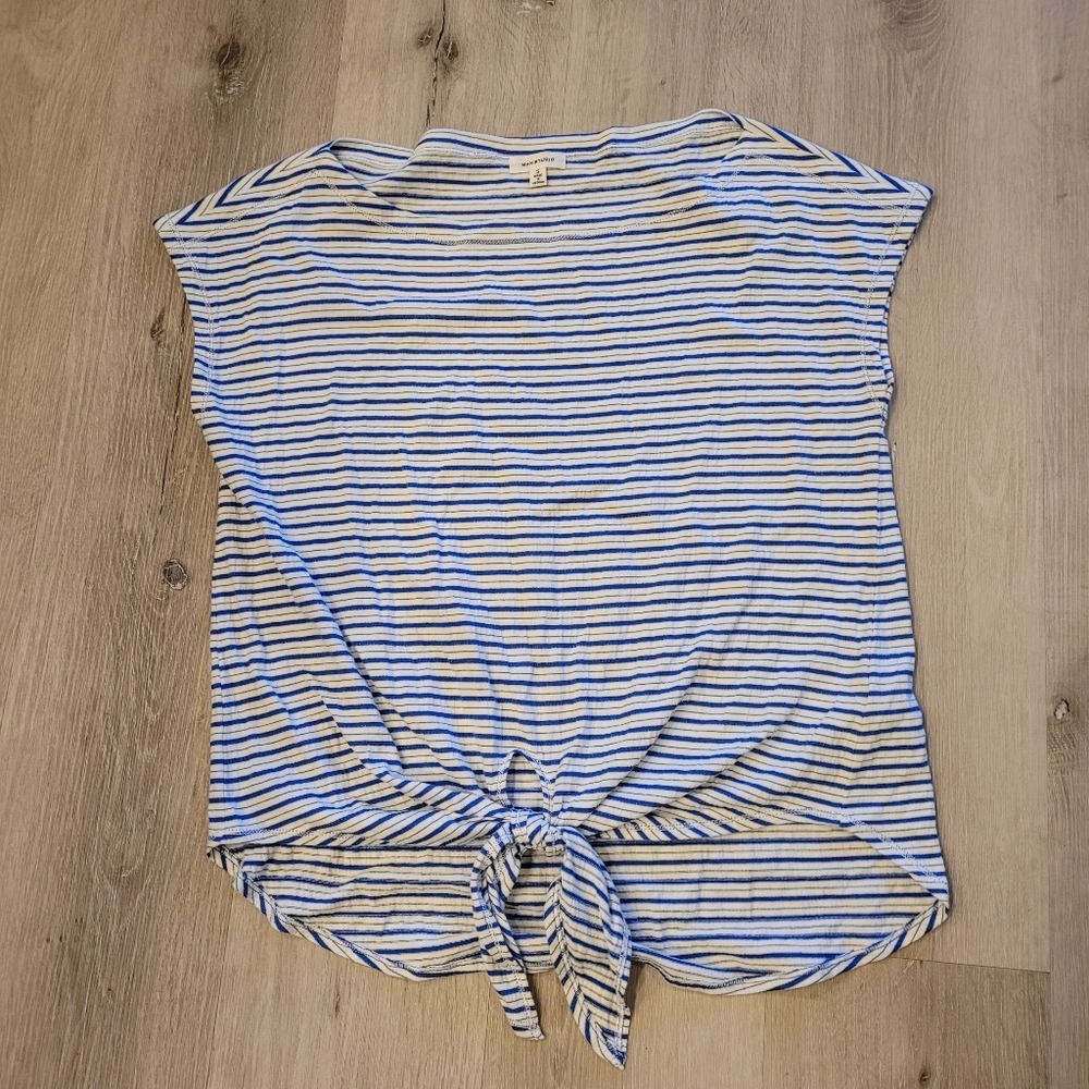 MaxStudio Tie Front Striped Shirt Size Small